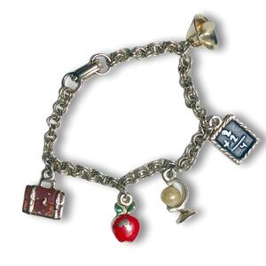 Charming Vintage Silver School Charm Bracelet
